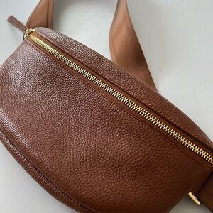 Quince Italian Pebbled Leather Sling Bag / Belt Bag in Cognac
